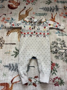 Hanna Andersson Cream Knit Fair Isle One-Piece with Multicolor Accents